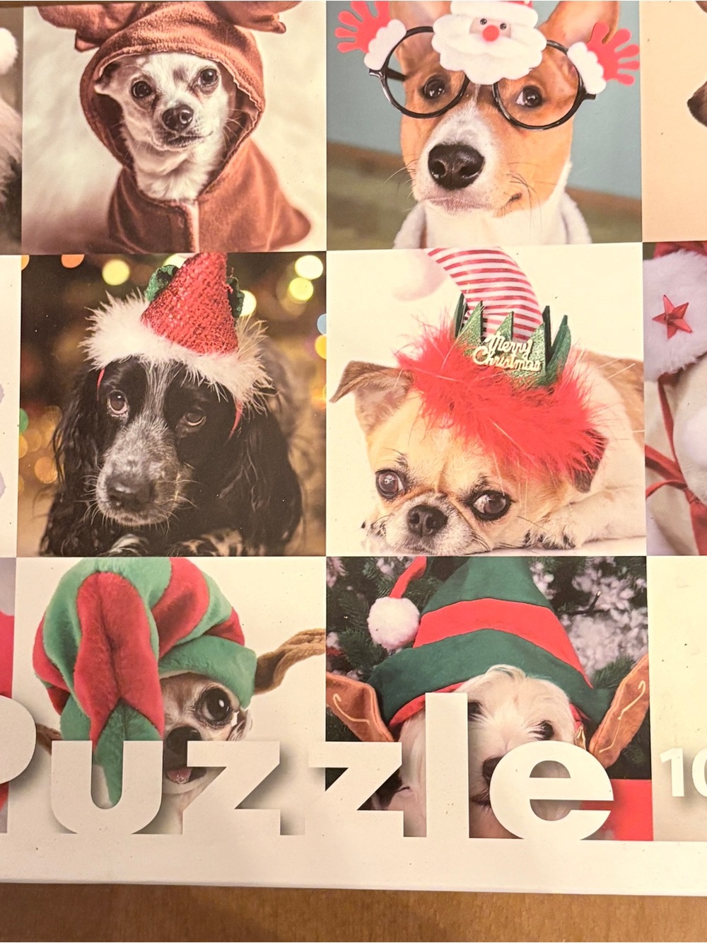 Holiday Dog Puzzle — Festive Red & Green Puppy Hats